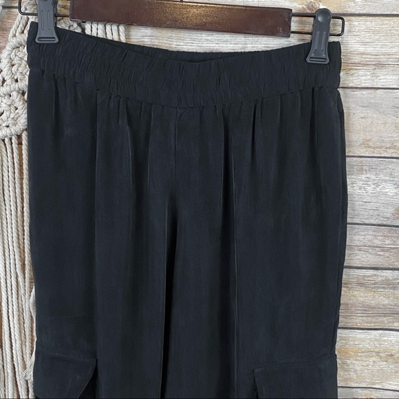 Alice + Olivia | ‘Dede’ Black Smocked Waistband Slinky Twill Cargo Jogger Pants - Picture 3 of 12